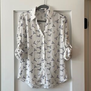 Express White and Black Bird Print Blouse